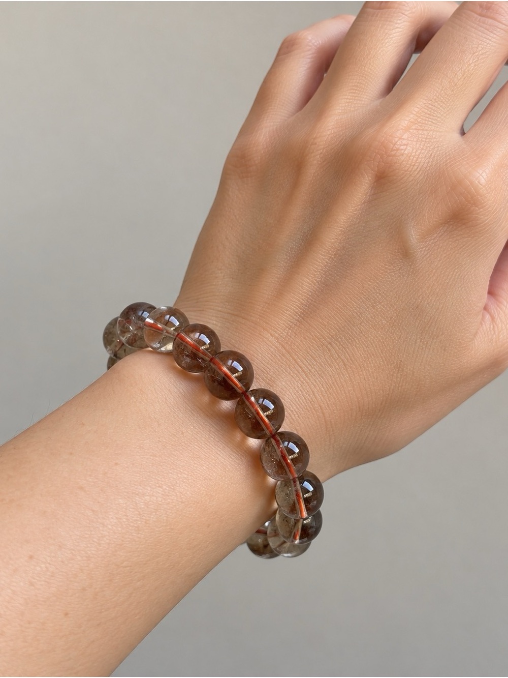 Asian Style Smoky Quartz Beaded Bracelet | Brown Crystal Stretch Bracelet